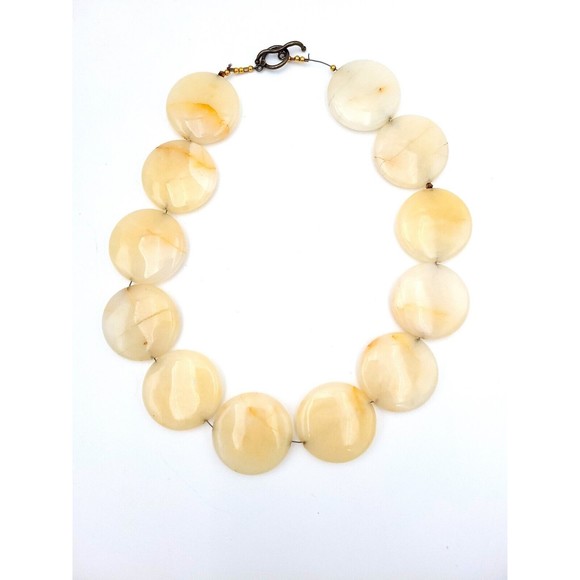 Polished Stone Statement Necklace Large Flat Round Beads Onyx? Unique Handmade - Picture 1 of 10